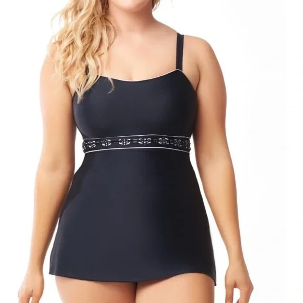 SEA & SAND BEACHWEAR Women 16 Slimming Empire Swimdress One-Piece Swimsuit New
